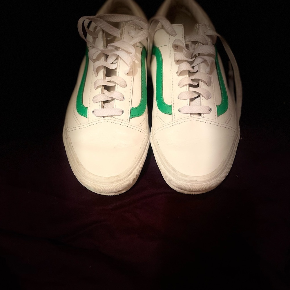 Vans White and Green Men's Sneakers PERSONALLY DESIGNED
